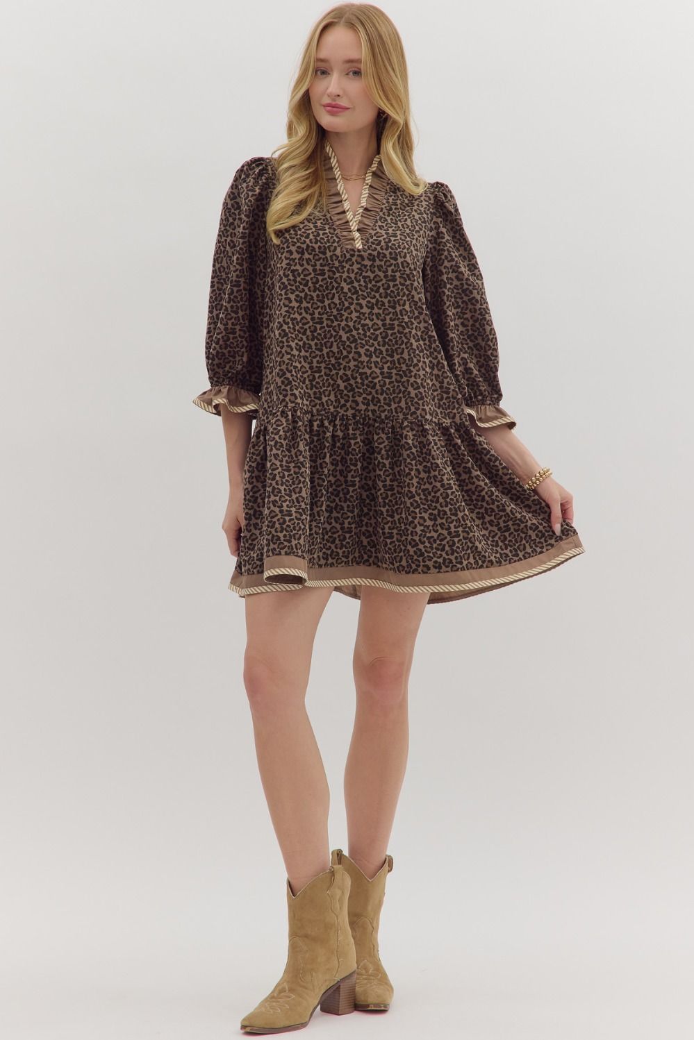 Wild Luxe in Mocha Leopard Ruffle Dress