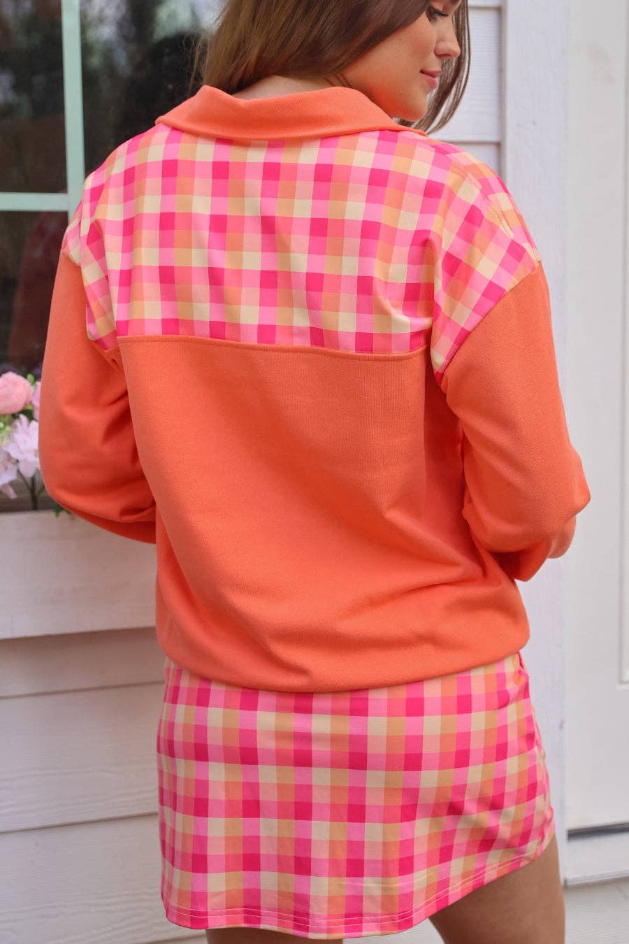 Mia Printed Pullover- Summer Crush Plaid: Orange / Small