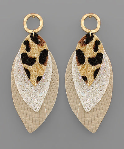 Leopard & Glitter Marquise Earrings
