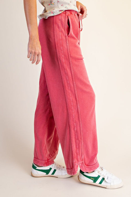 Boho Red Vintage Wash Wide Leg Sweatpants