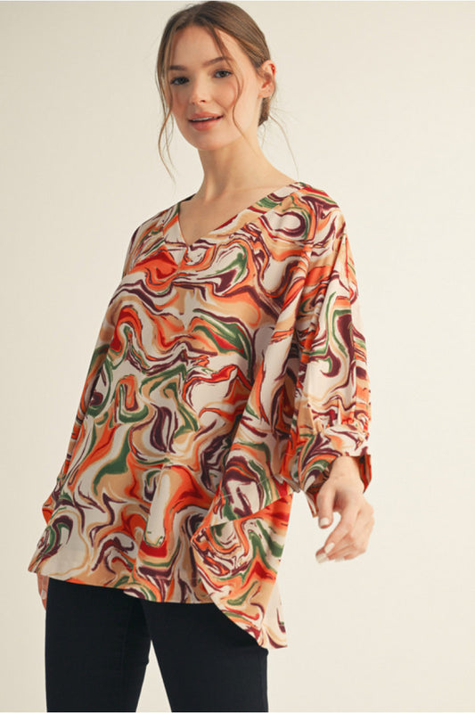 Autumn Swirl Satin Blouse
