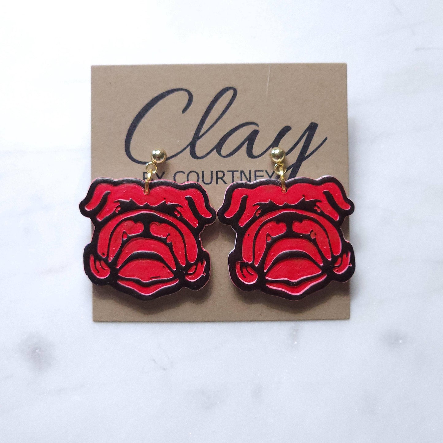 Handcrafted Bulldog Dangle Earring: Gold