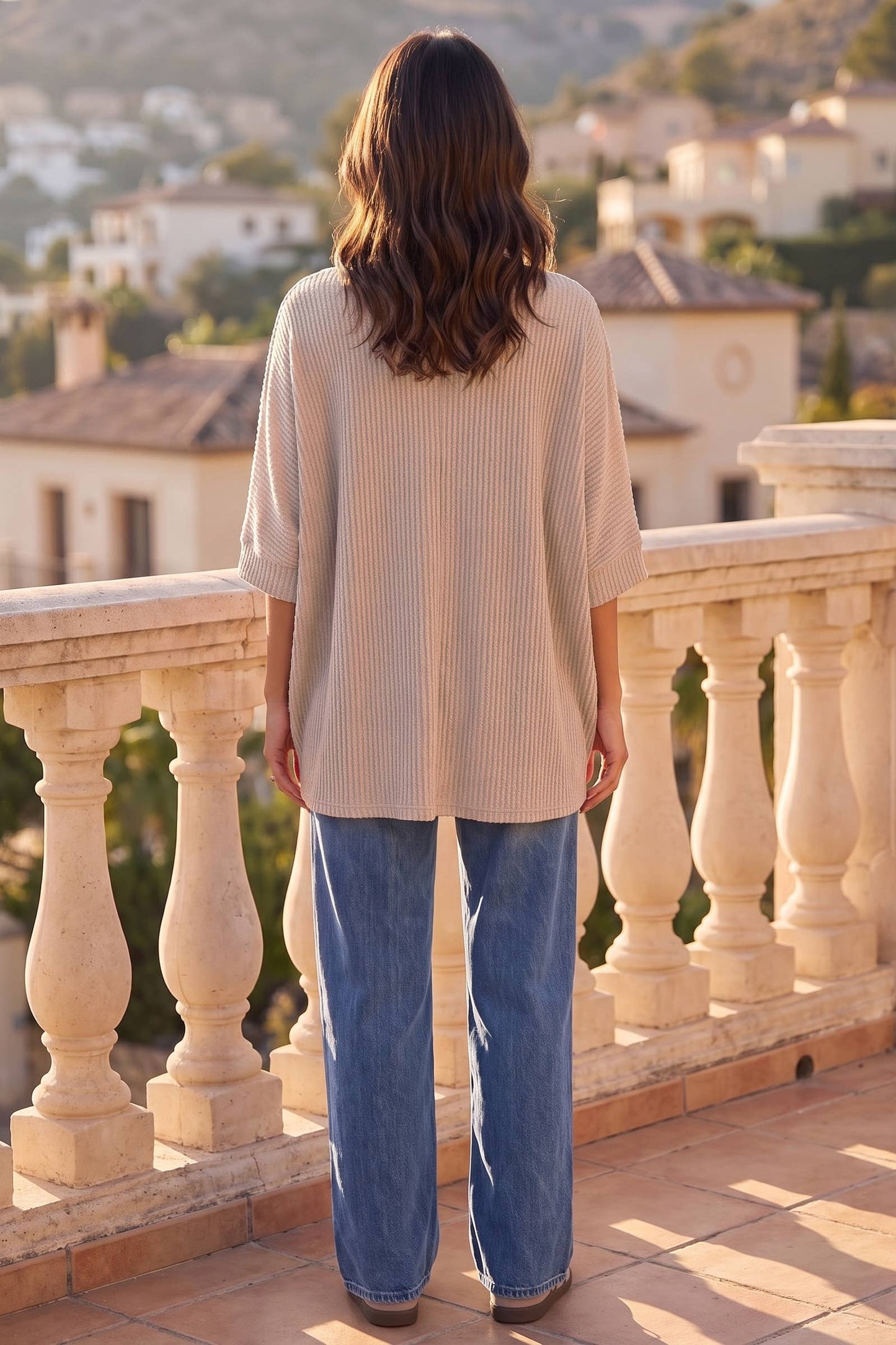 Oversized Curly Rib Top: RUST / S/M