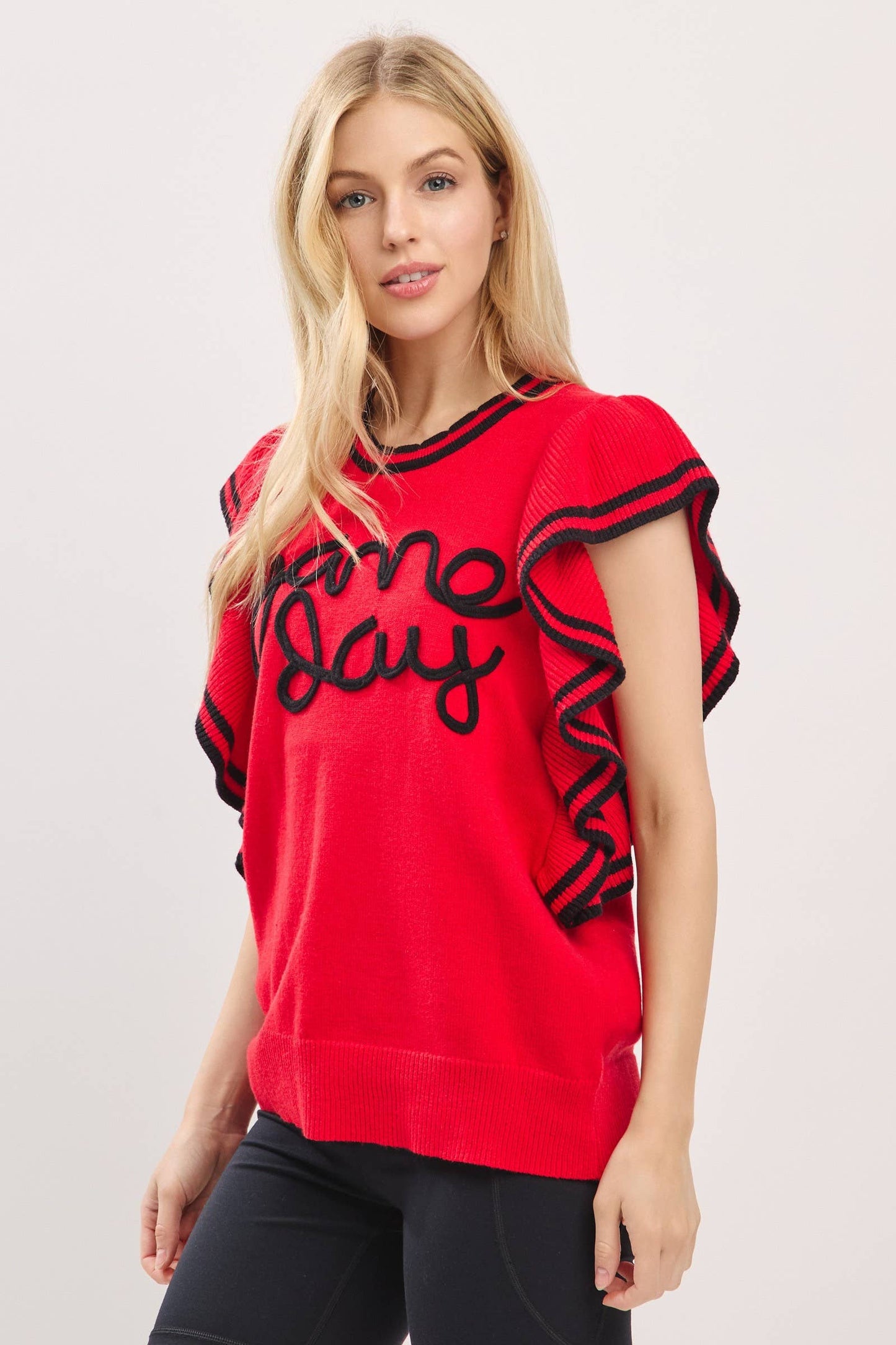 Game Day Spirit Ruffle Knit Top