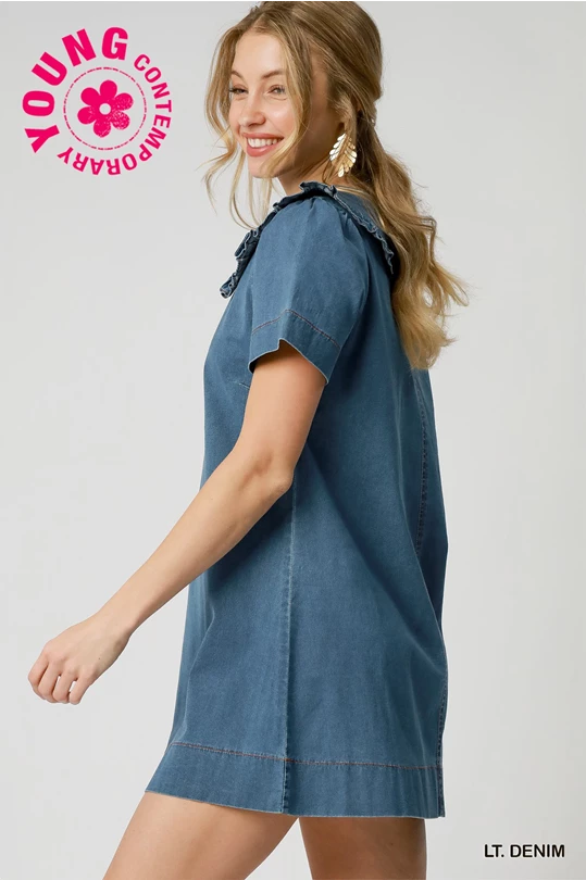 Umgee Ruffle Collar Denim Dress
