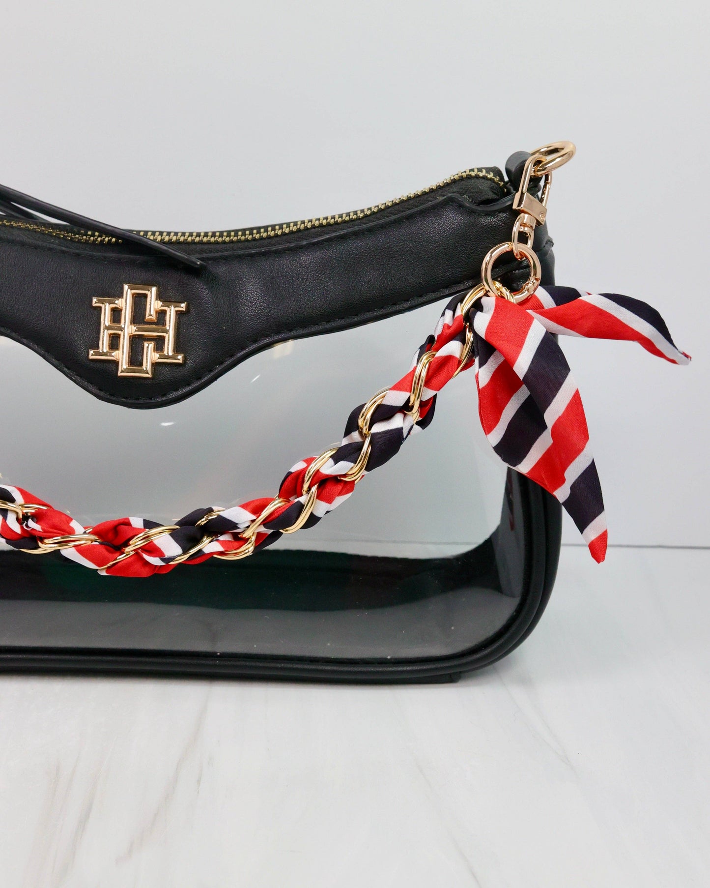 Serafina Scarf Purse Chain Black & Red Stripe