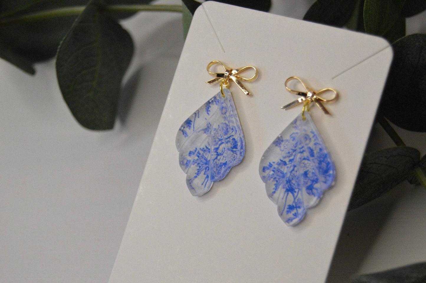 Blue Chinoiserie Earrings, Drop Earrings, Dangle Earrings, S