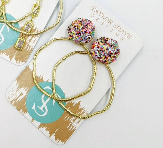 Rainbow Glitter Top Hoops