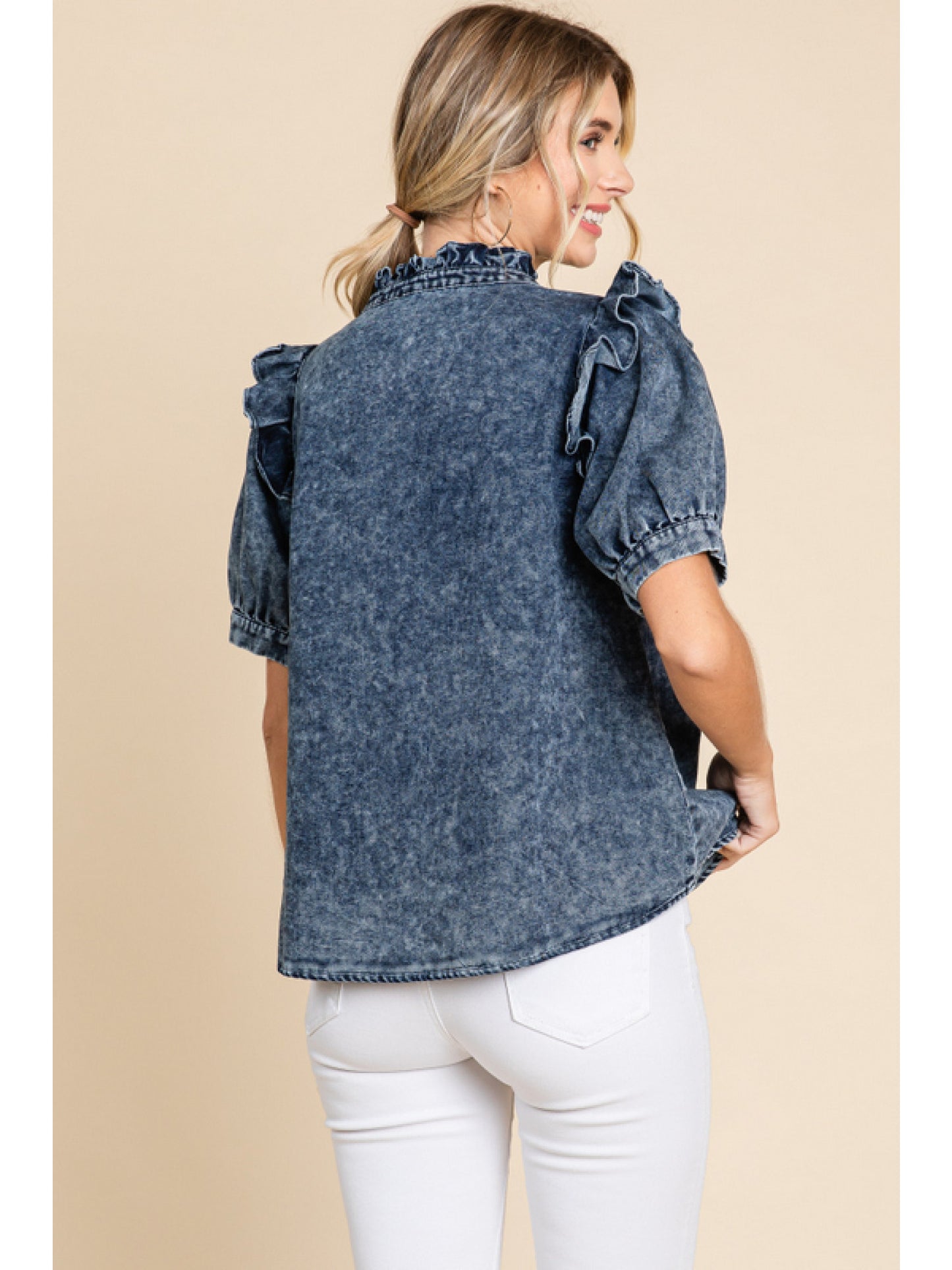 Dark Denim Ruffle Top