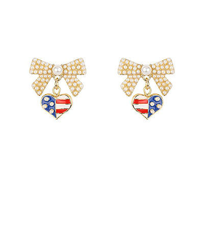 Patriotic Heart & Bow Dangle Earrings