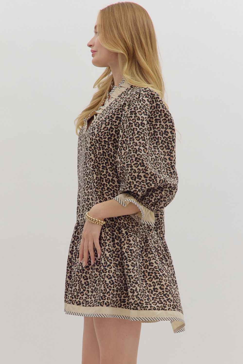 Wild Luxe in Tan Leopard Ruffle Dress
