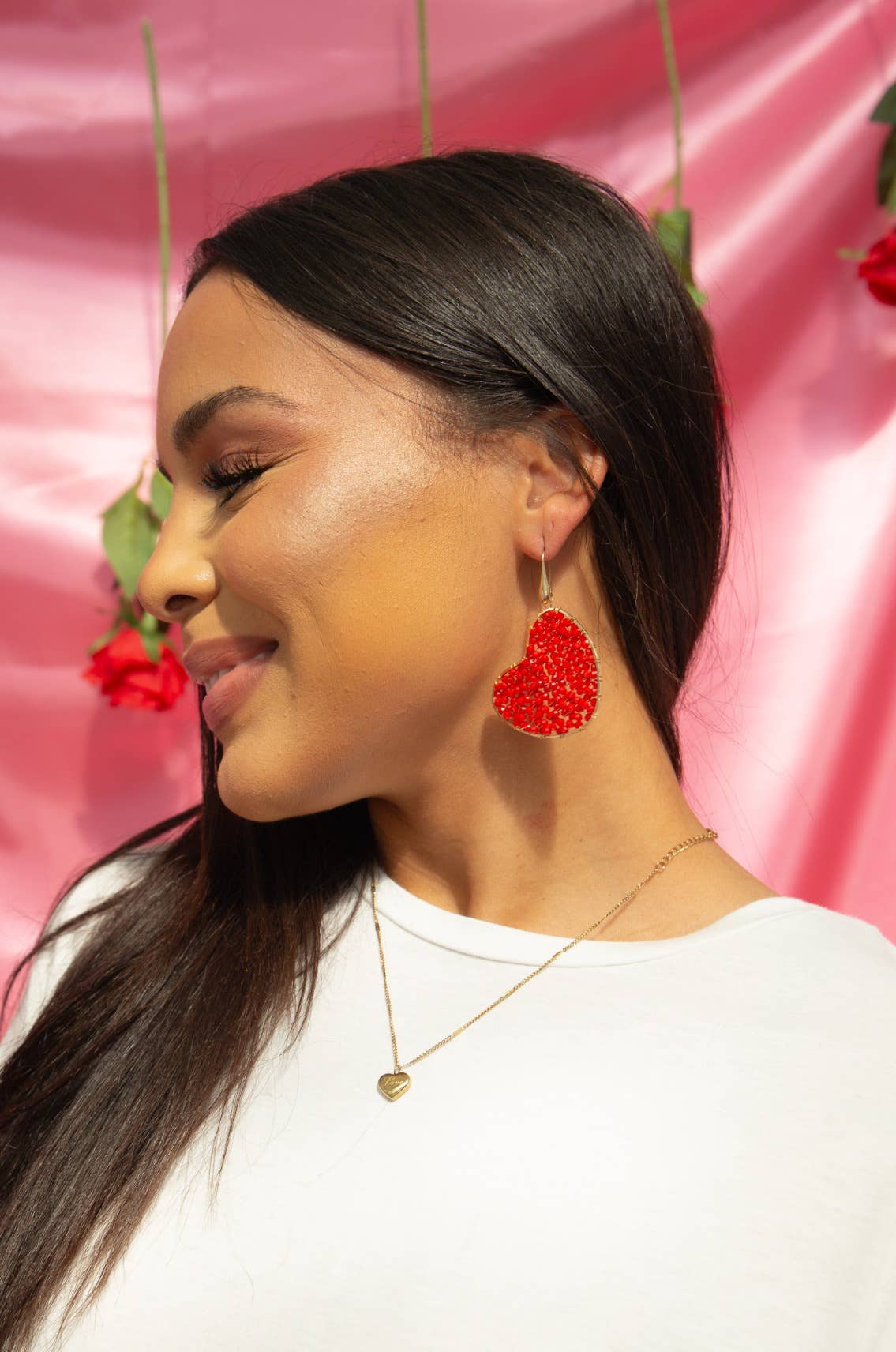 It's a Love Song Heart Sparkle Earrings: Red / One Size