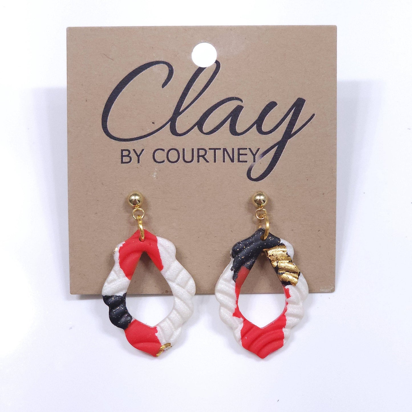 Red and Black Terrazzo Gameday Teardrop Dangle Earrings
