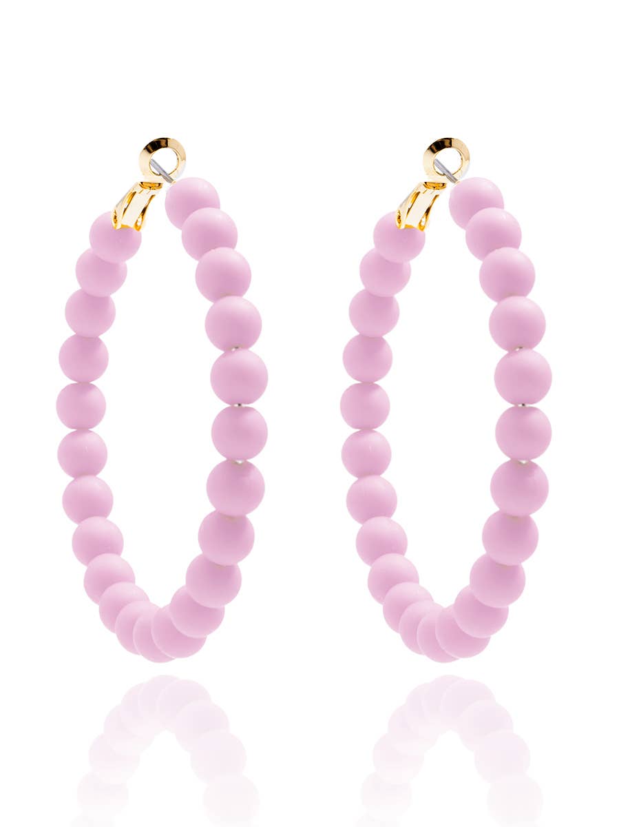 Lavender Matte Beaded Hoop Earrings