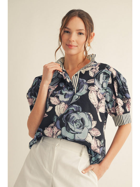 Midnight Bloom Ruffle Blouse