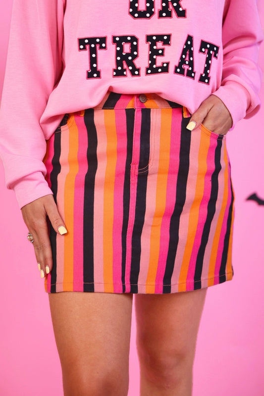 PREORDER- Boo Stripes Nova Denim Skirt