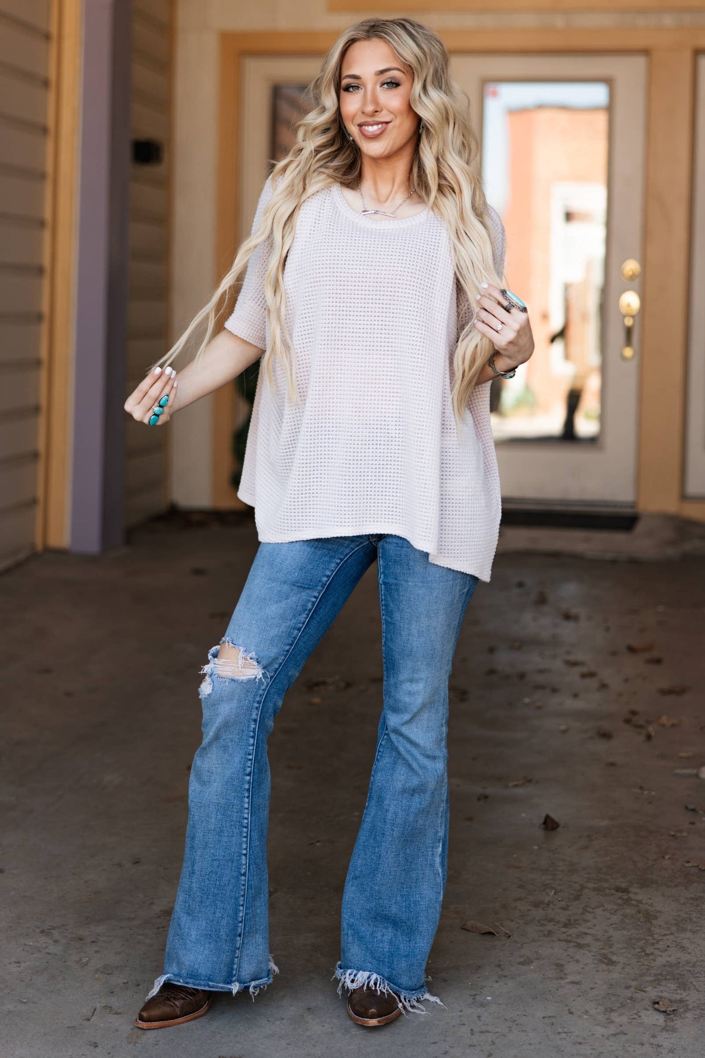 Crochet Oversized Relaxed Fit Poncho Top: OATMEAL / S/M