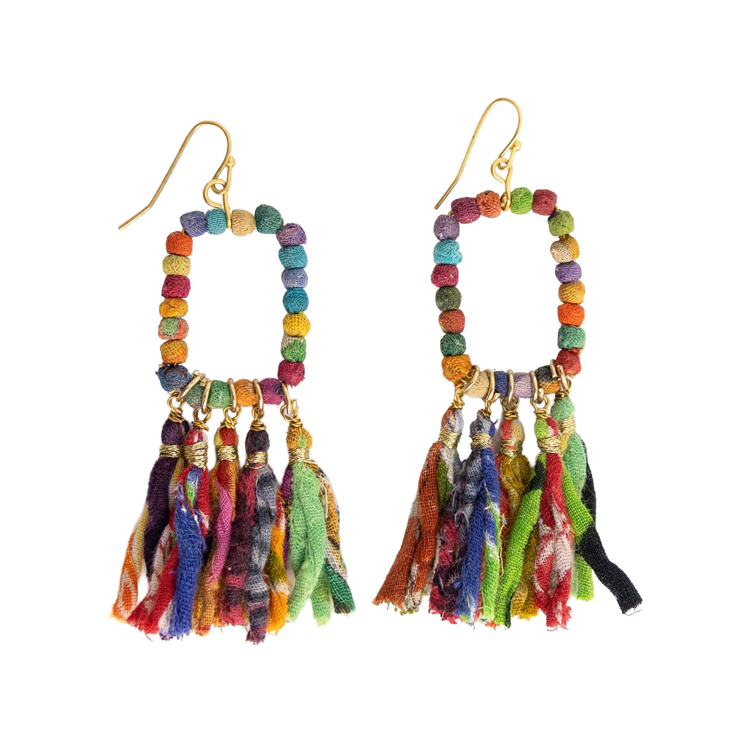 Kantha Fringed Rectangle Earrings