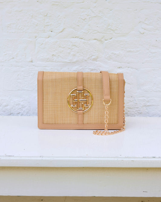 Caroline Hill Cecilia Circle Logo Handbag Natural