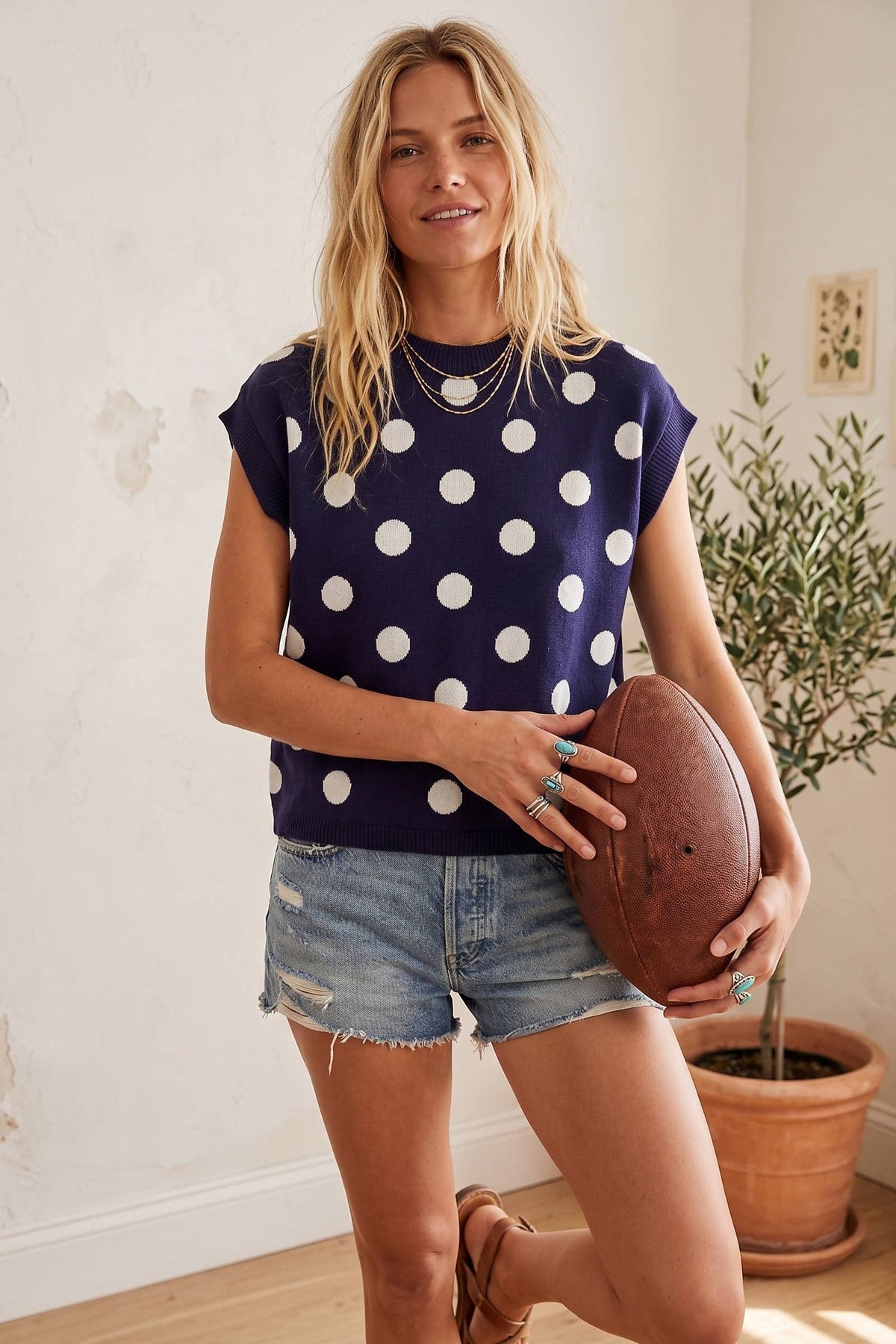 Gameday Polka Dot Sleeveless Knit Top: RED/BLACK / S