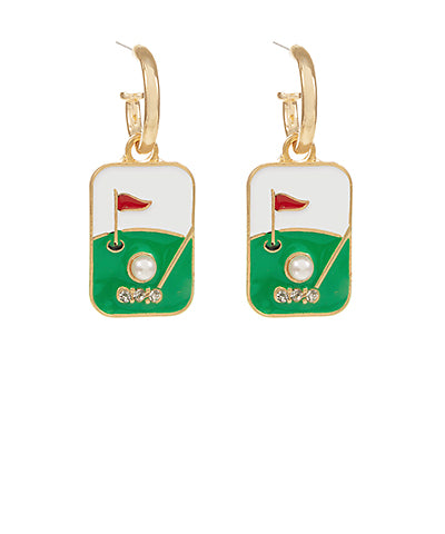Rectangle Enamel Golf Club Earrings