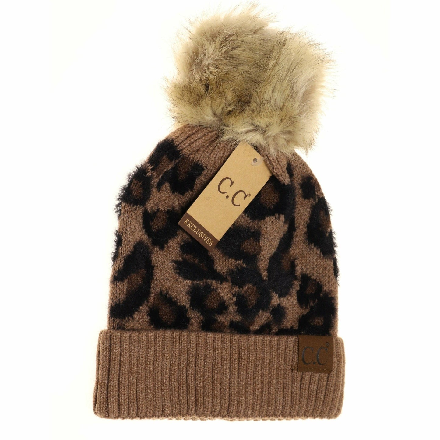 Mocha Leopard Pom Beanie