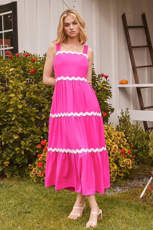 Hot Pink Tiered Midi Dress