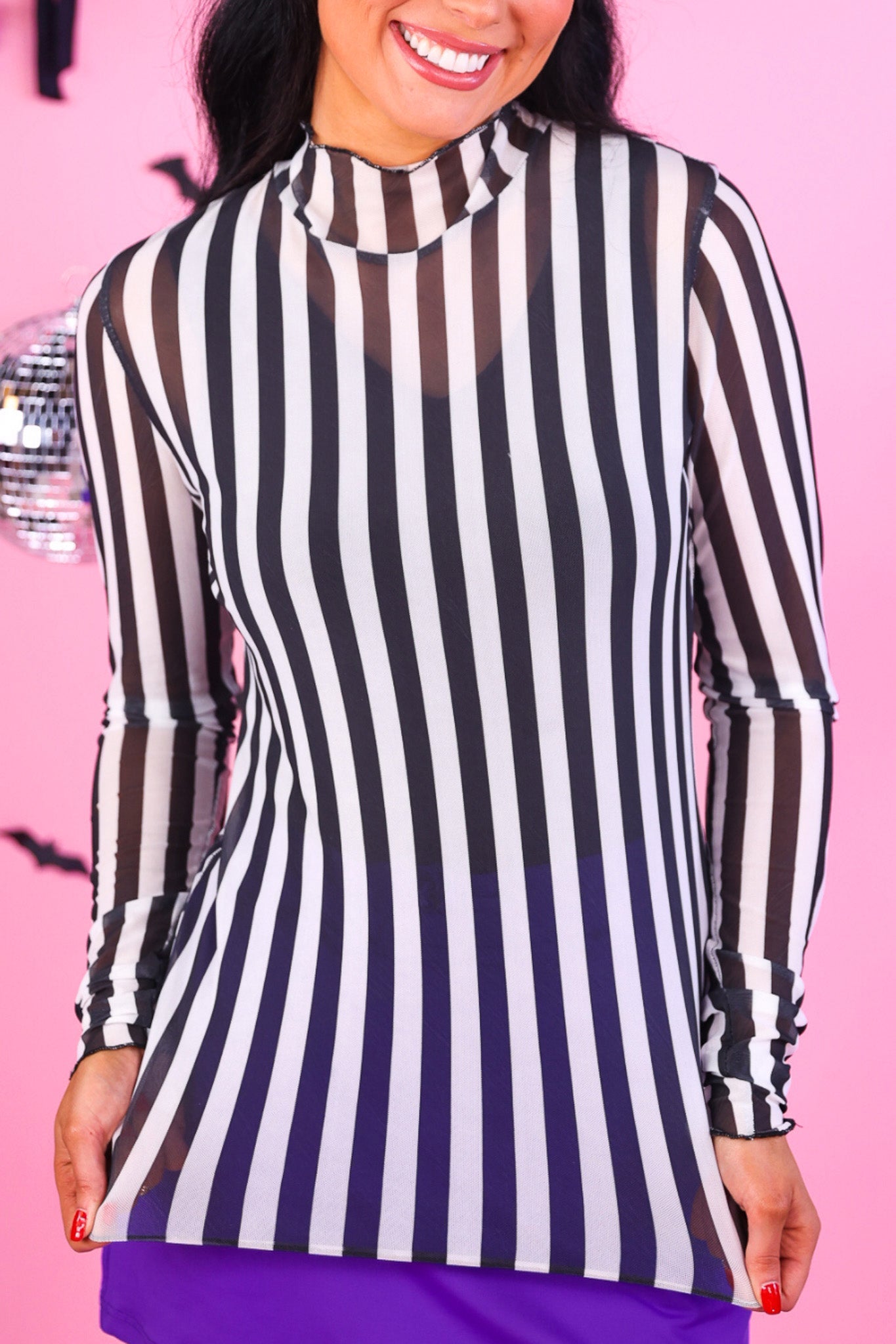 PREORDER- Keigan Mesh Top- Black/White Stripes