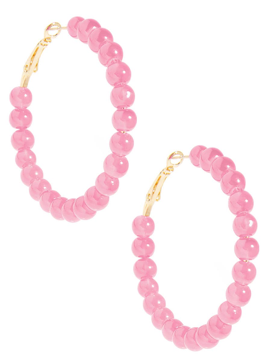 Red Glass Bead Hoop Earring