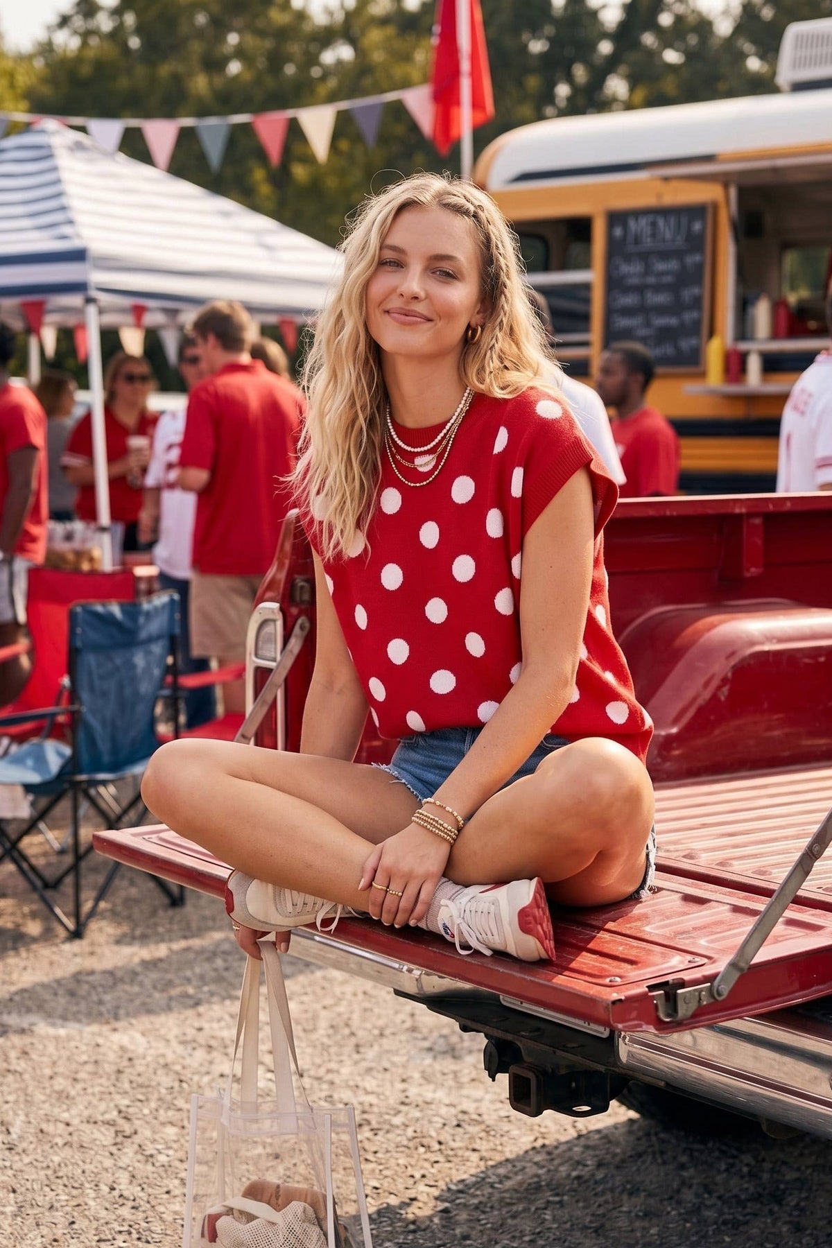 Gameday Polka Dot Sleeveless Knit Top: RED/BLACK / S