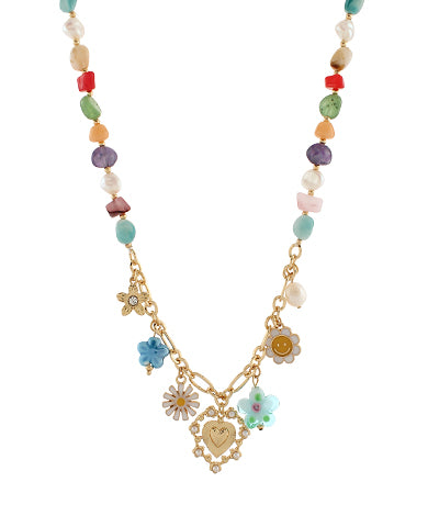 Heart & Flower Charm Bead Necklace