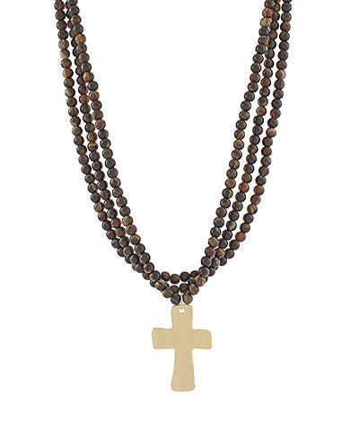 Mocha Abiding Grace Layered Cross Necklace