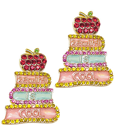 “READING IS COOL” Books & Apple Earrings