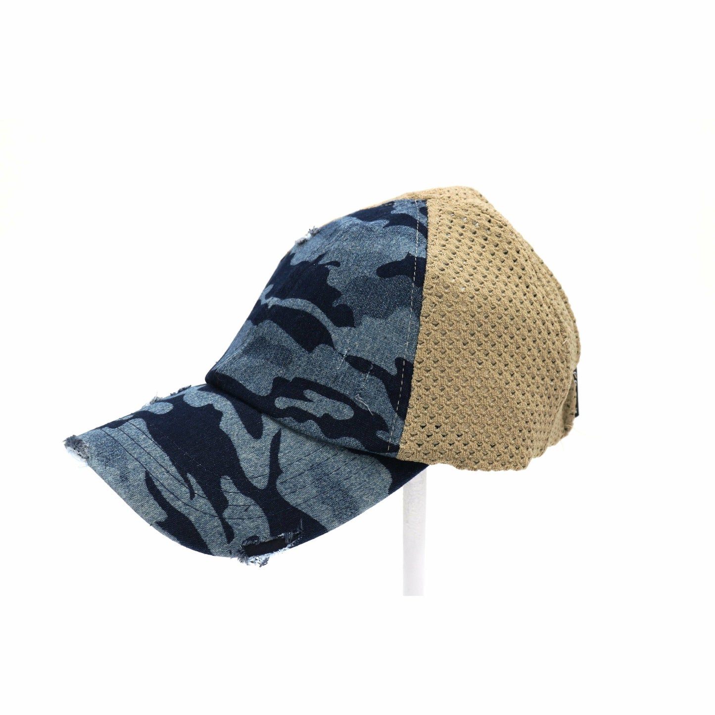Washed Black Camouflage Stretch Mesh High Pony CC Ball Cap