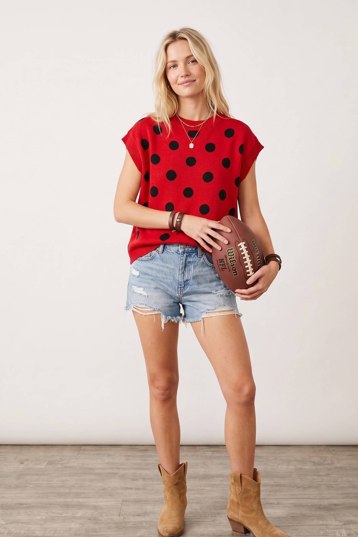 Gameday Polka Dot Sleeveless Knit Top: RED/BLACK / S