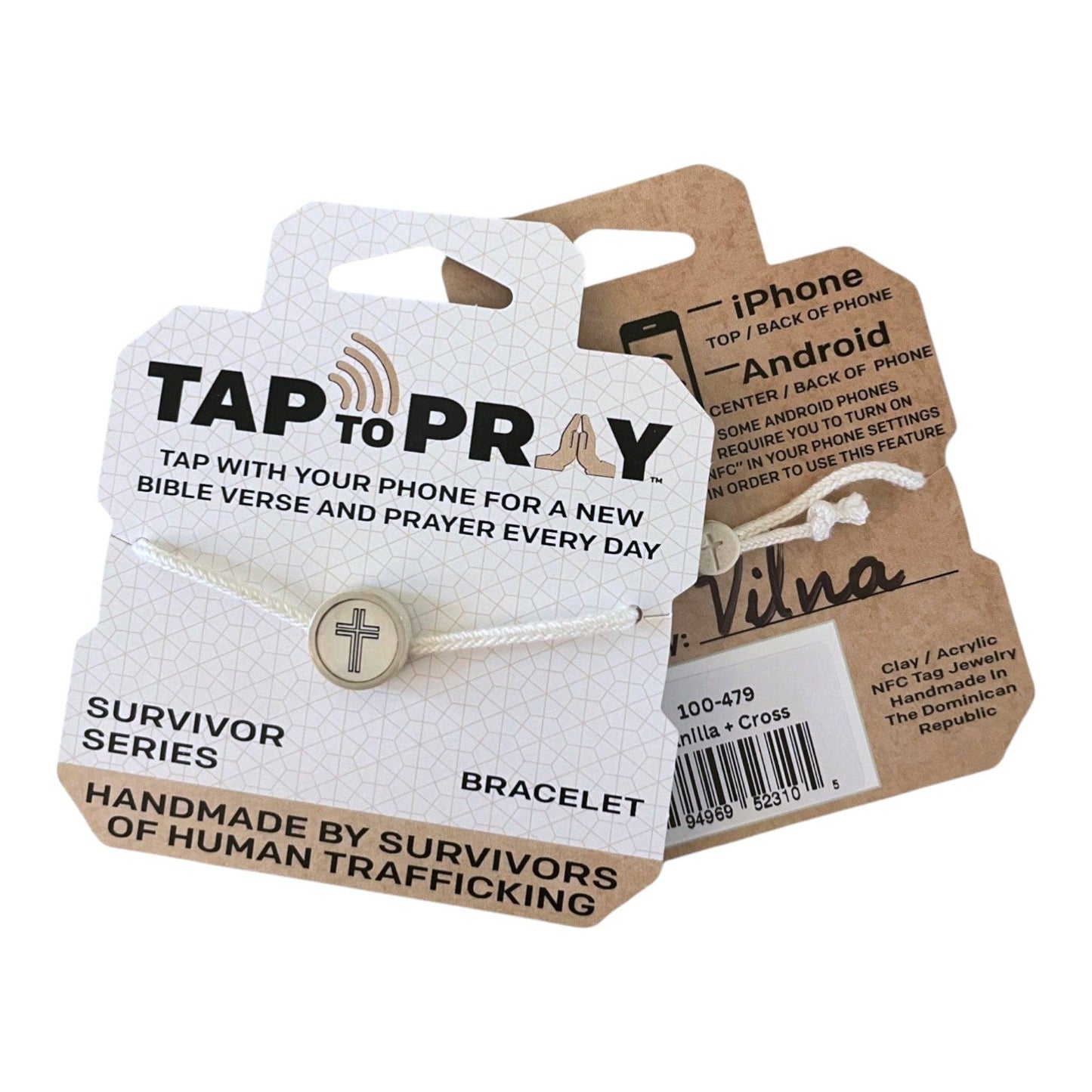 Tap To Pray® Survivor Series Bracelet: 14K Gold-Plated + Vanilla Cross
