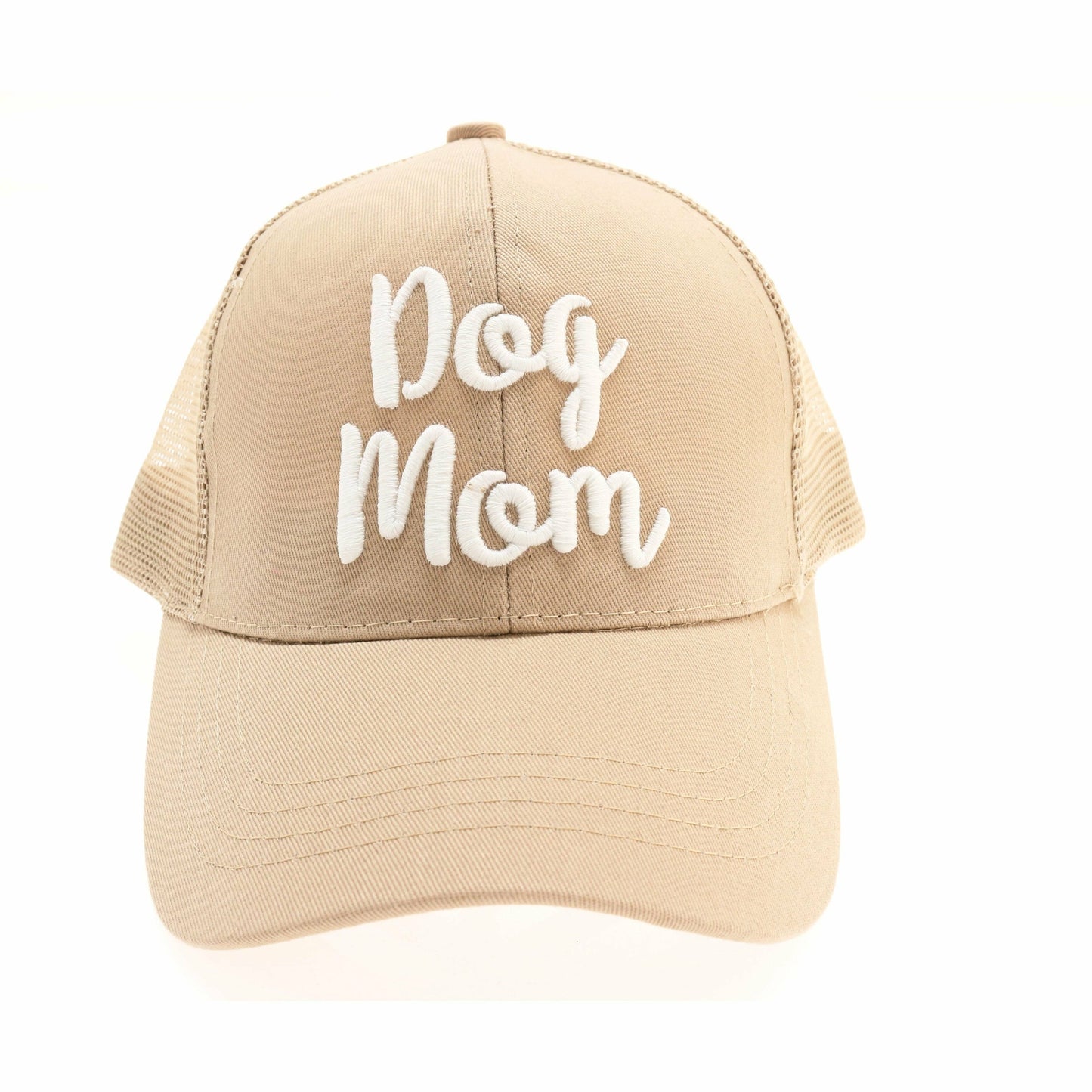 Navy Dog Mom Embroidered Mesh Back High Ponytail CC Ball Cap