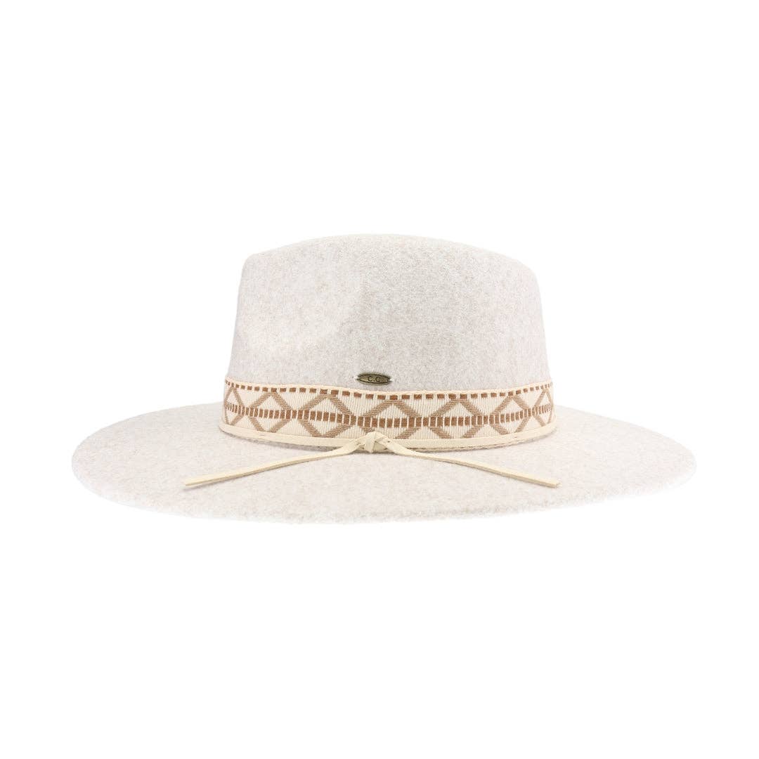 Oatmeal Geometric Band C.C Vegan Felt Hat