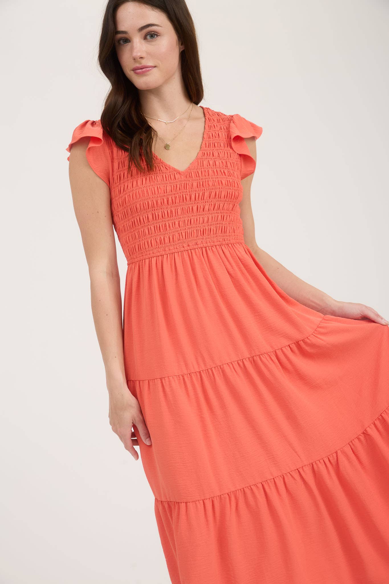 Coral Crush Tiered Midi