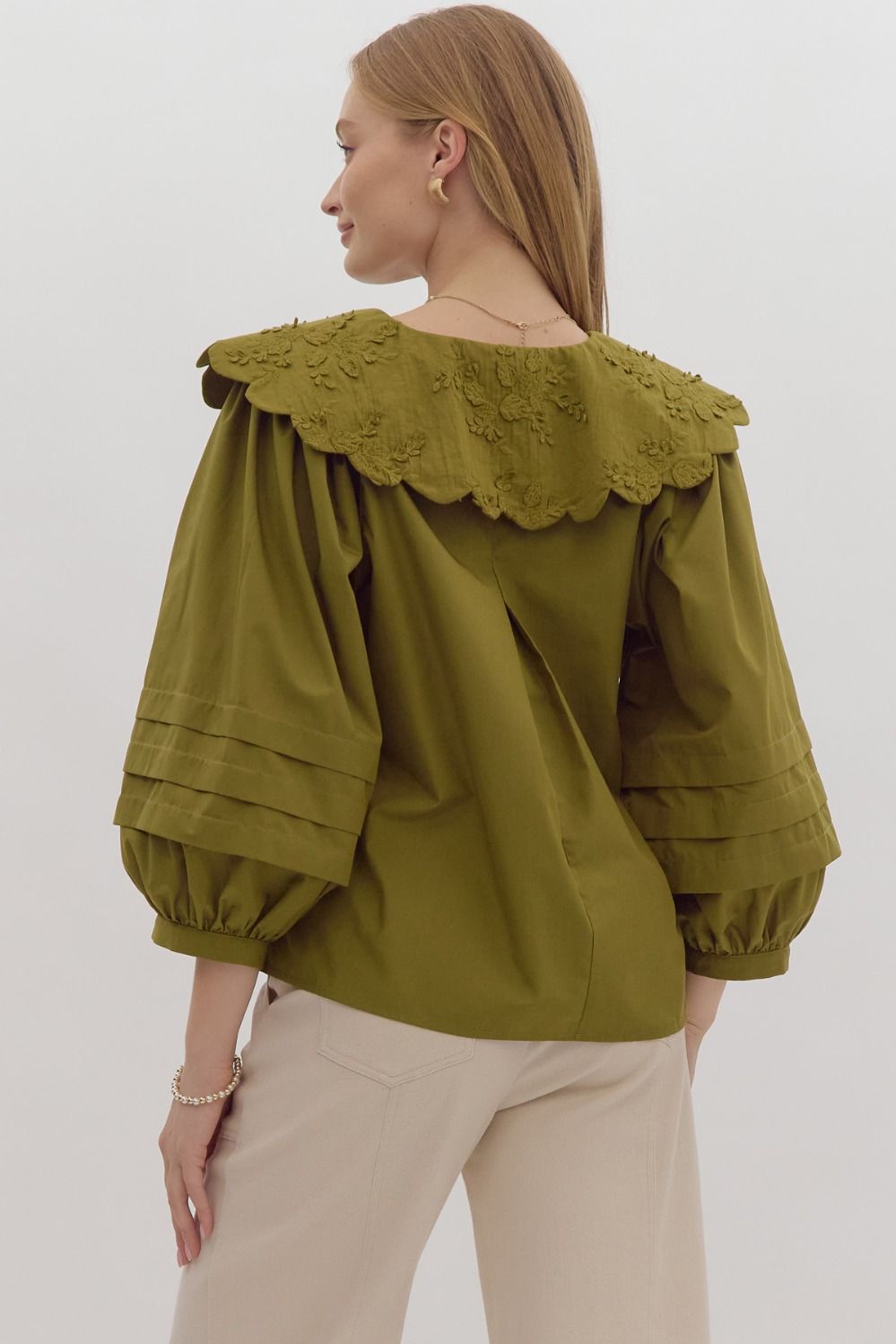 Olive Scalloped Blouse
