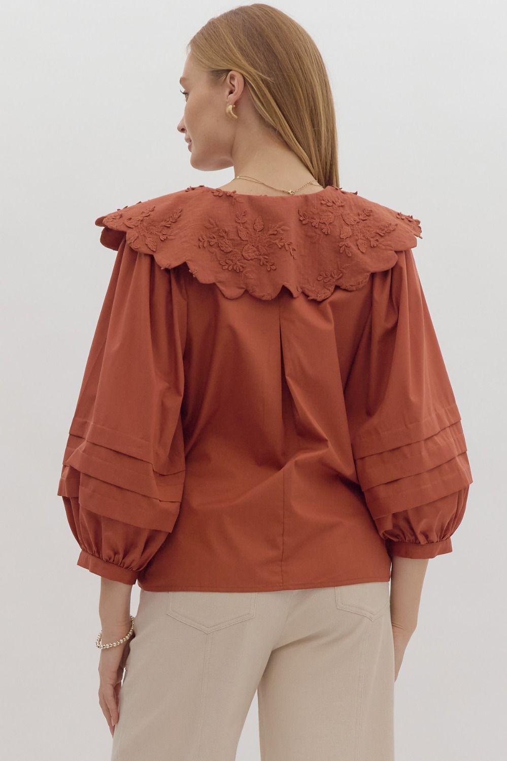 Pumpkin Spice Scalloped Blouse