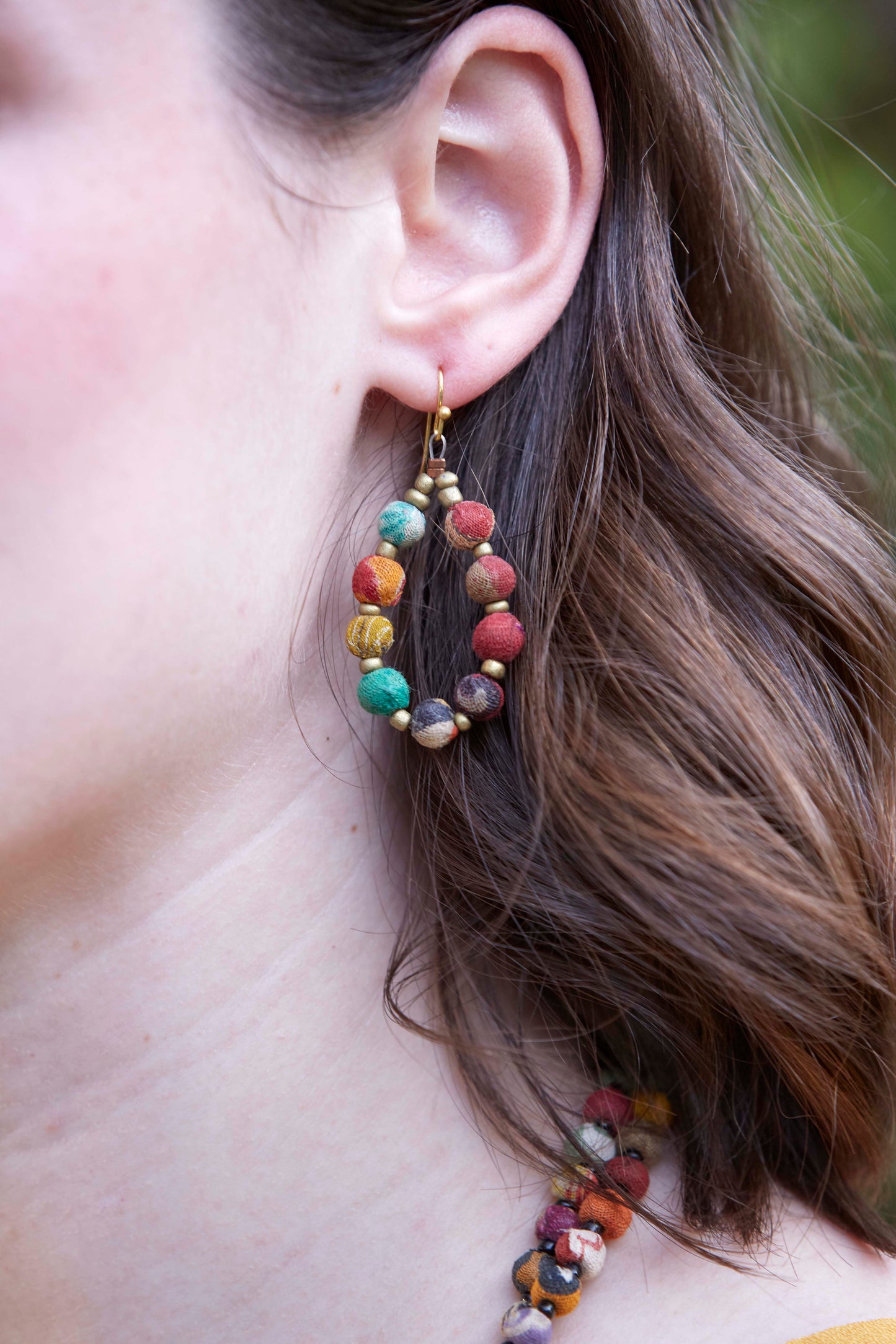 Kantha Beaded Teardrop Earrings