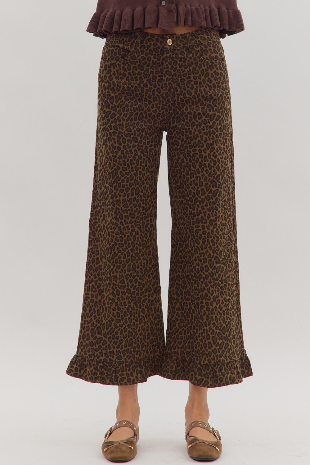 Brown Wild Chic Ruffle Hem Pants