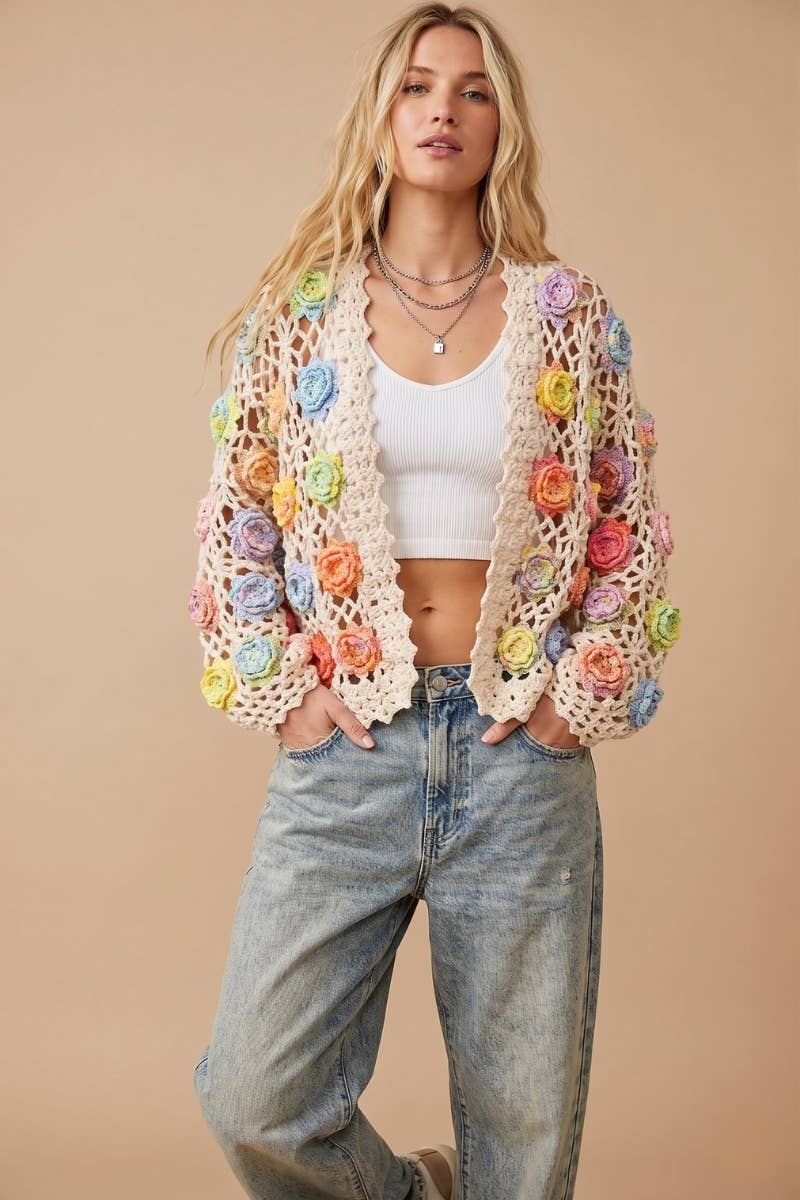Floral Crochet Cardigan: S-M