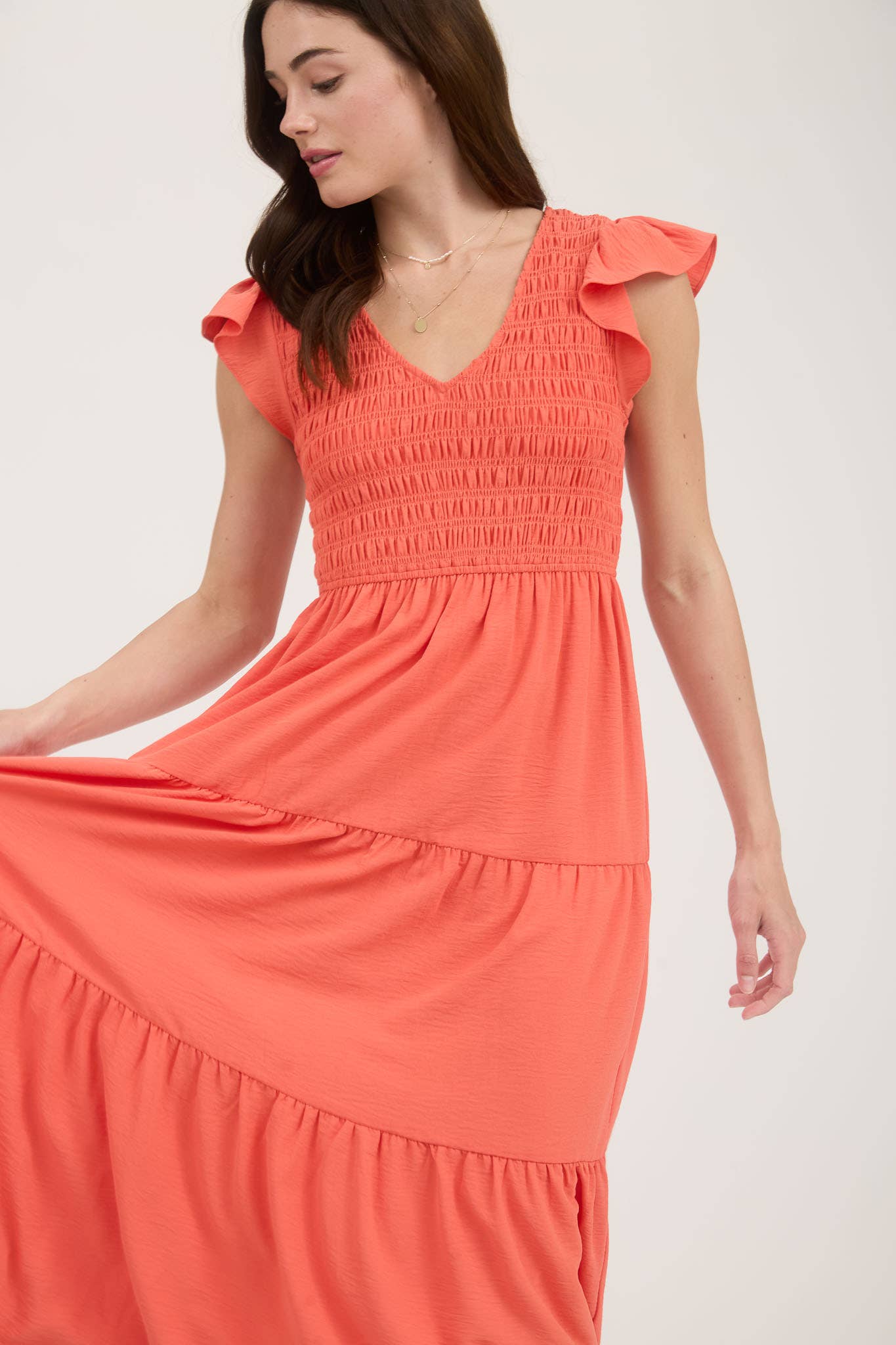 Coral Crush Tiered Midi