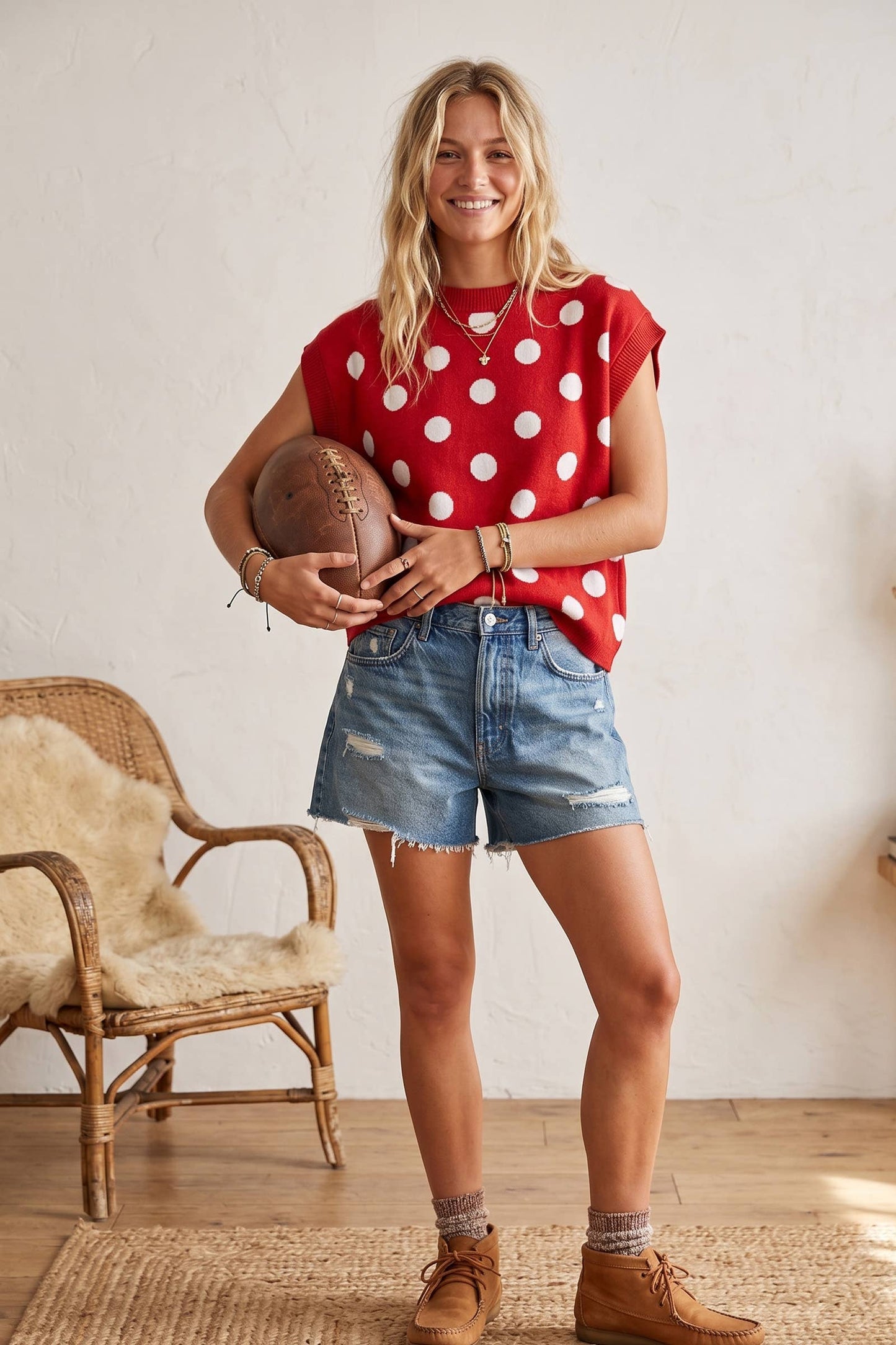 Gameday Polka Dot Sleeveless Knit Top: RED/BLACK / S
