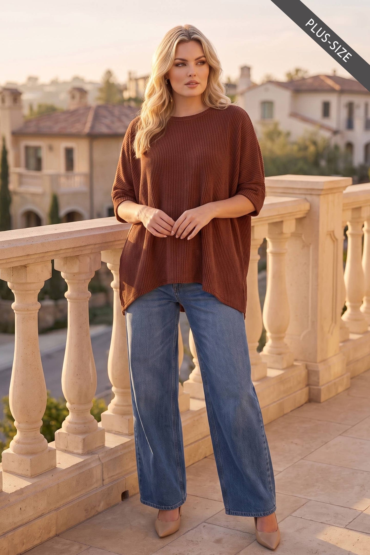 PLUS SIZE Oversized Curly Rib Top: BLACK / 2X/3X
