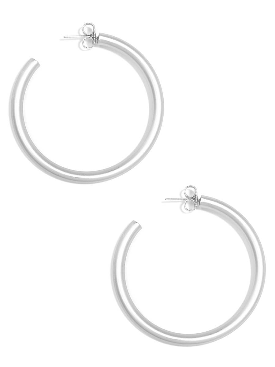 Matte Silver Large Hoop Earrings