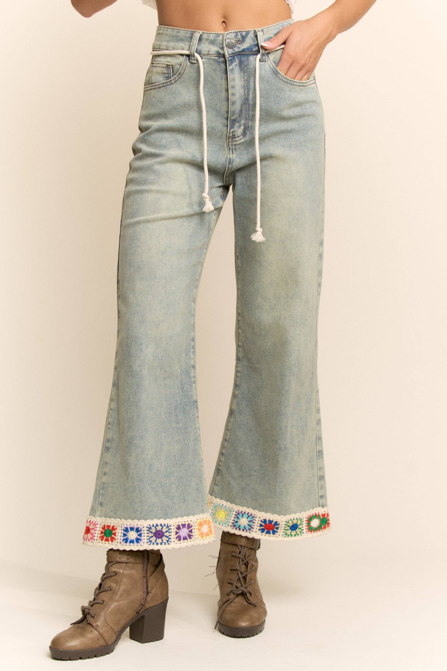 Groovy Garden Crochet Hem Jeans