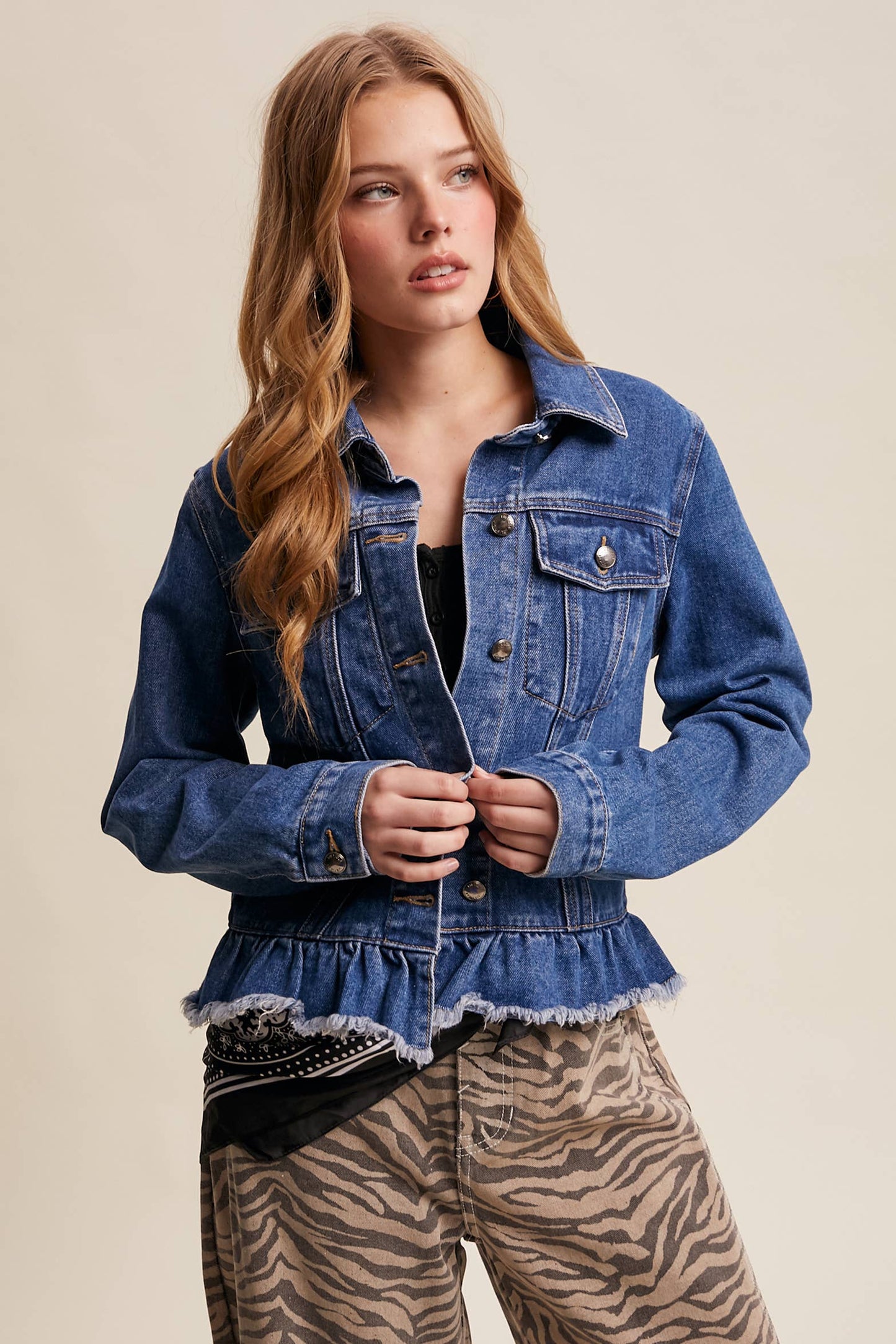 Boho Ruffle Hem Denim Jacket
